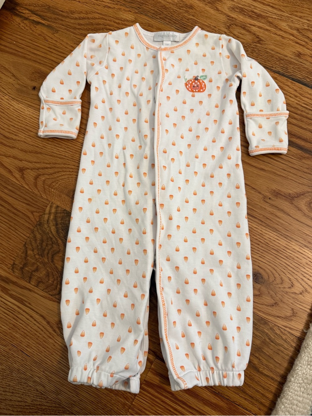 Magnolia Baby Halloween Candy Corn Pumpkin Converter Gown Romper Size Small